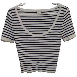 Women Abercrombie & Fitch Blue White Scoop Neck Striped Knit Crop Top Size Large
